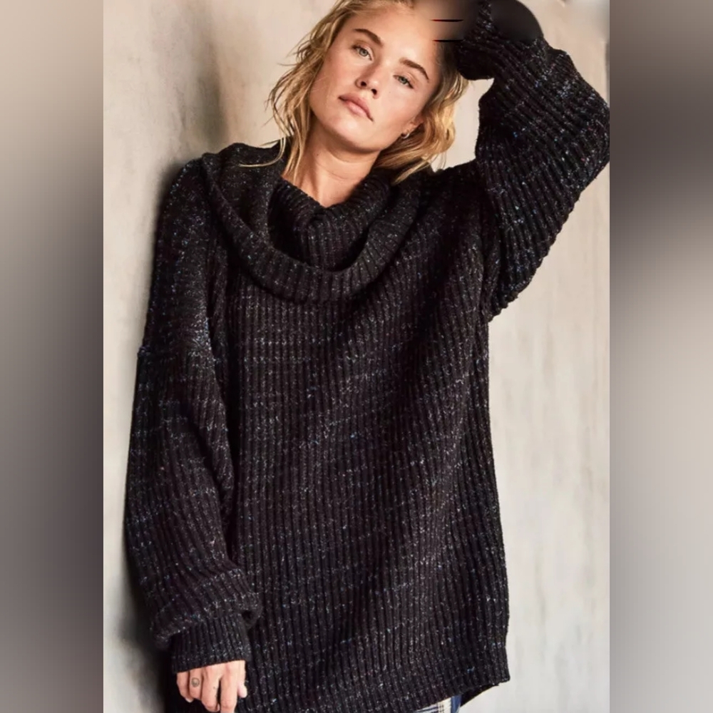 Free People Leo Tunic Blacklight Party Super Oversize Sweater Size S